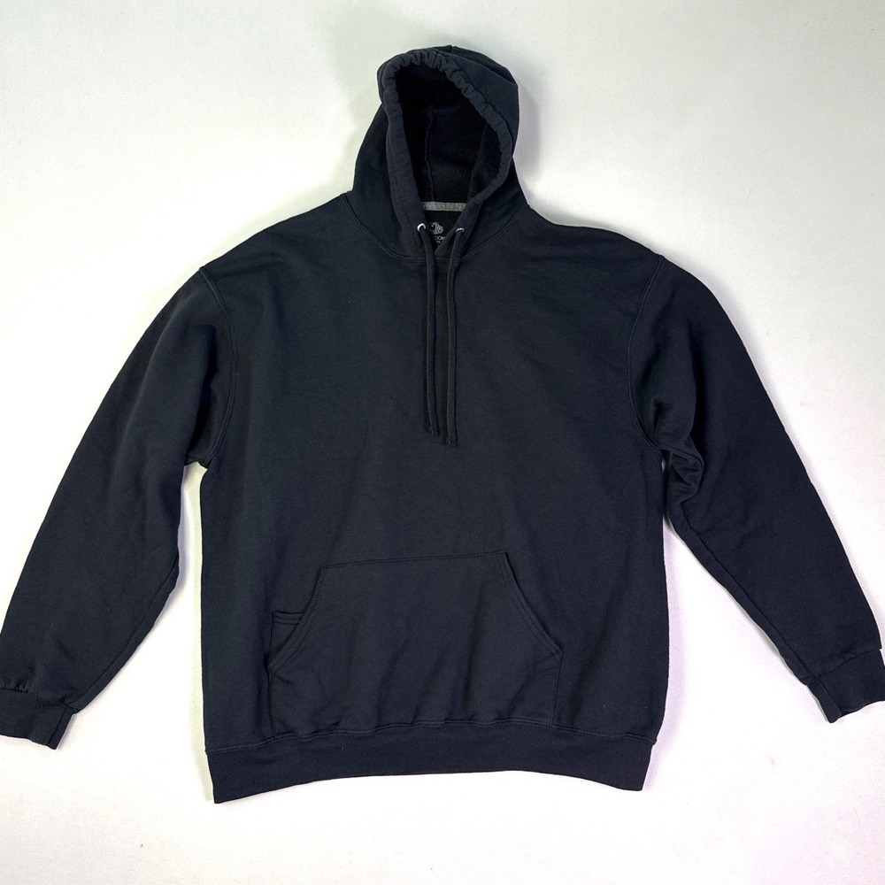 Fruit of the Loom Mens XL Black Pullover Hoodie Fleece Sweatshirt Solid Basic